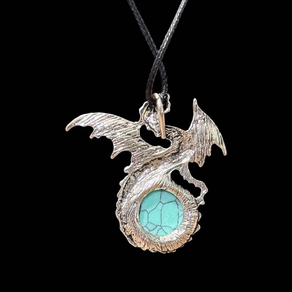 Howlite Dragon Pendant Black Cord Necklace - Picture 2 of 3